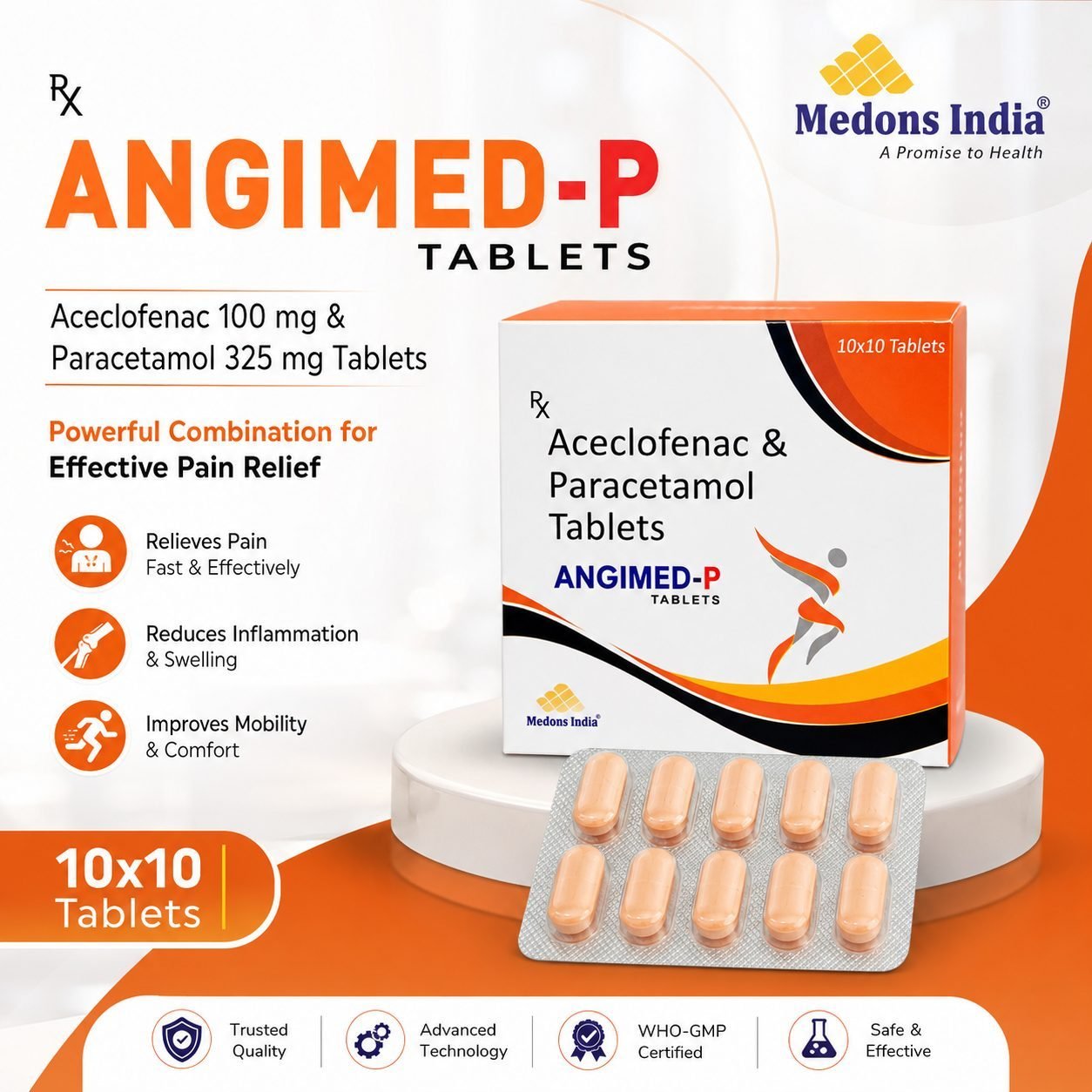 ANGIMED-P Aceclofenac 100 mg & Paracetamol 325 mg Tablets