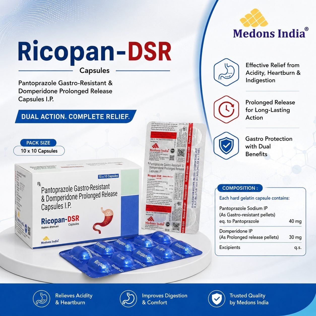 Ricopan-DSR Pantoprazole Gastro-Resistant & Domperidone Prolonged Release Capsules I.P.
