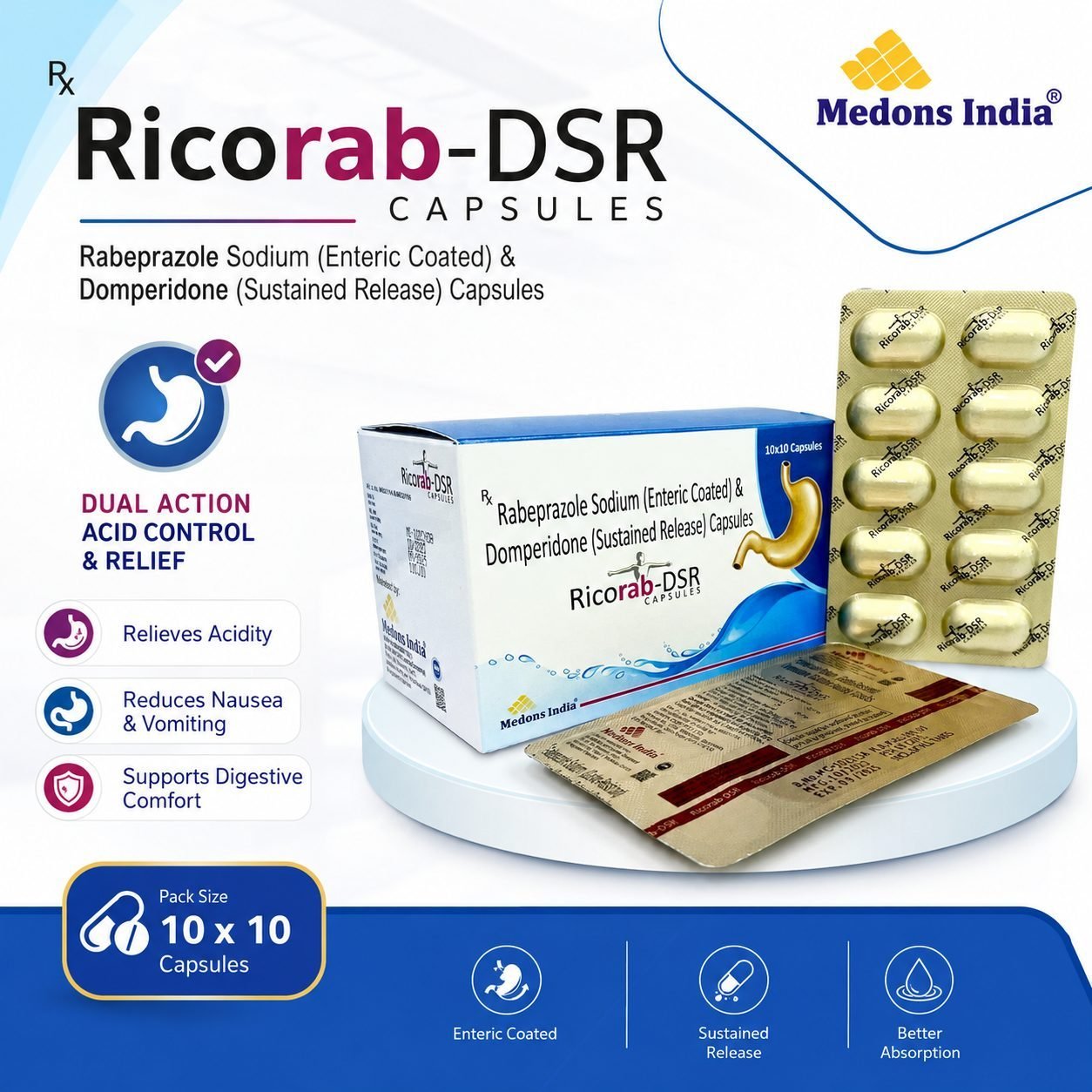 Ricorab-DSR Rabeprazole Sodium (Enteric Coated) & Domperidone (Sustained Release) Capsules