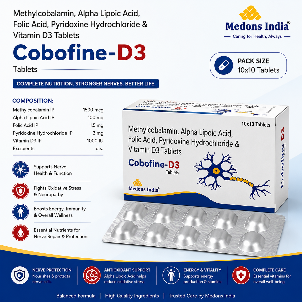 Methylcobalamin, Alpha Lipoic Acid, Folic Acid, Pyridoxine Hydrochloride & Vitamin D3 Tablets